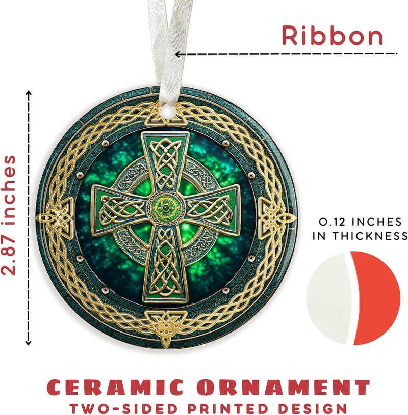 TEEBIM Irish Christmas Ornaments, Ireland Christmas Ornament 2025 - Ireland Notre Dame Ornament for Tree - Irish Gifts for Women, Blessing Cross Gifts - Ceramic Ornament 2025 - Image 2